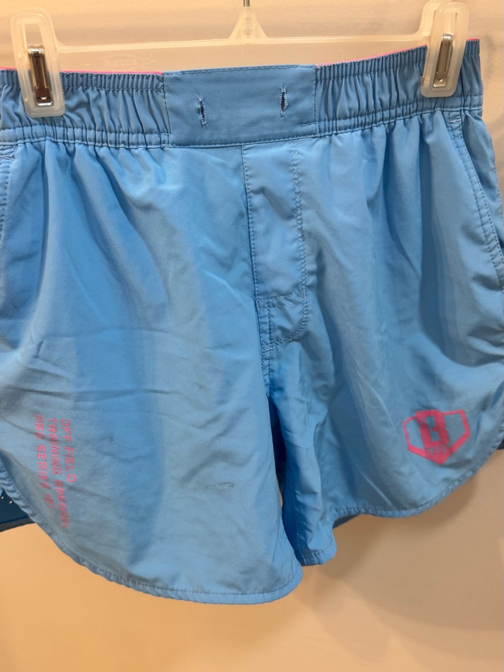 BASEBALL Lifestyle 101 Light Blue Kids Athletic Shorts with Pink Accent